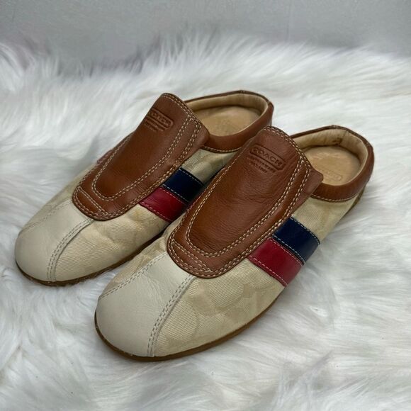 Coach Sienna Leather Canvas Slip On Mule 6 - Picture 1 of 7